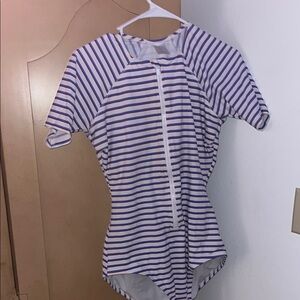 Striped Short Sleeve Swimsuit